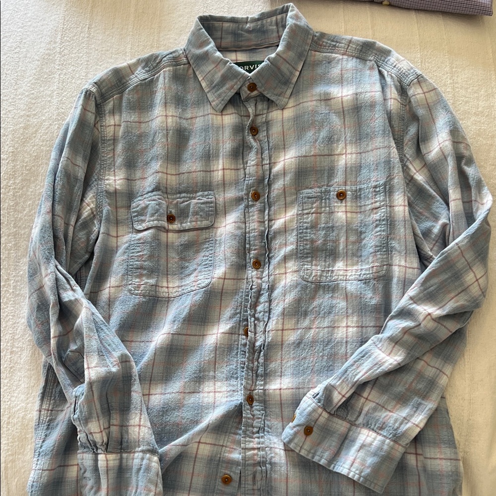Orvis Blue and Gray Plaid Shirt